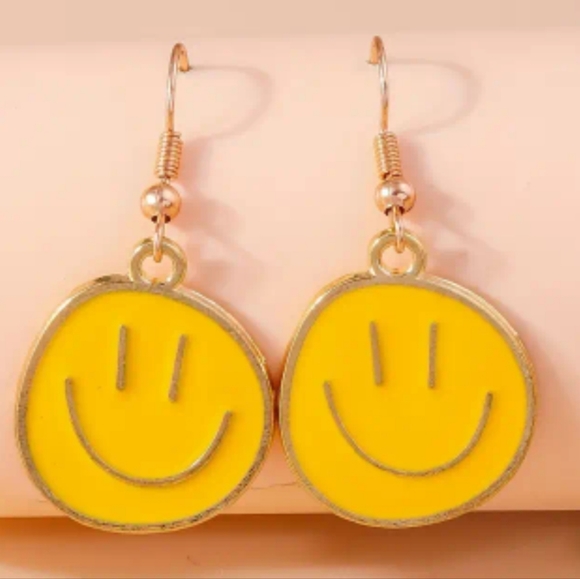 Bright Yellow Smiley Faces Hook Earrings Drop NEW - Picture 1 of 1